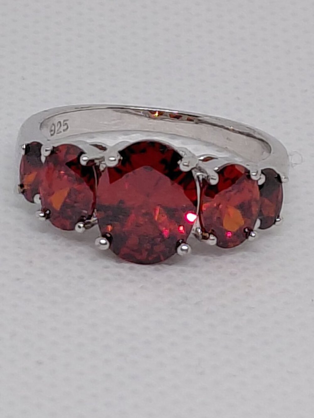 Sterling Silver Radiant Ruby Red Cubic Zirconia Five-Stone Ring - Size 8.75 - Picture 4 of 6